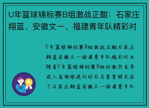 U年篮球锦标赛B组激战正酣：石家庄翔蓝、安徽文一、福建青年队精彩对决